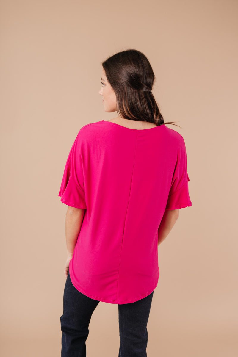 Nice Surprise Surplice Knit Top In Hot Pink