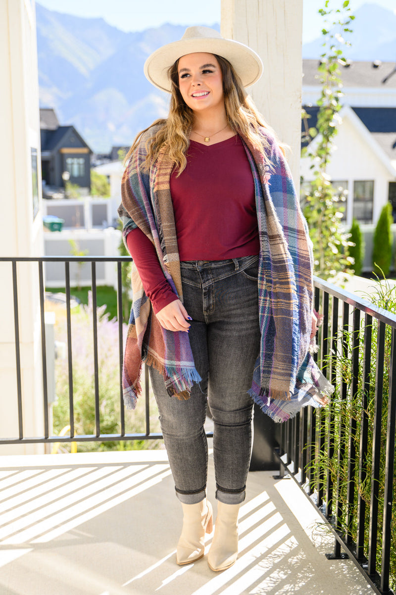 Nothing Better Long Sleeve V Neck Tee In Burgundy