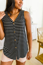 Oceanside Striped V Neck Sleeveless Top