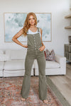 Judy Blue Olivia Control Top Release Hem Overalls in Olive