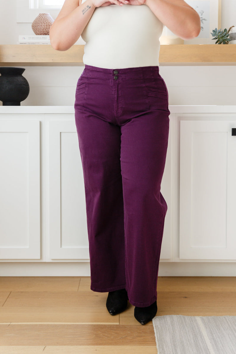 Mica Denim Petunia High Rise Wide Leg Jeans in Plum