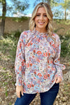 Floral Print Smocked Sleeve Blouse