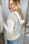 Textured Knit Patchwork Hoodie, White/Grey and Tan