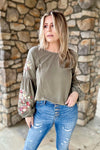 Happy To See You Floral Embroidered Blouse in Olive