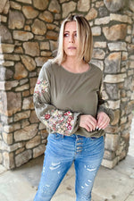 Happy To See You Floral Embroidered Blouse in Olive