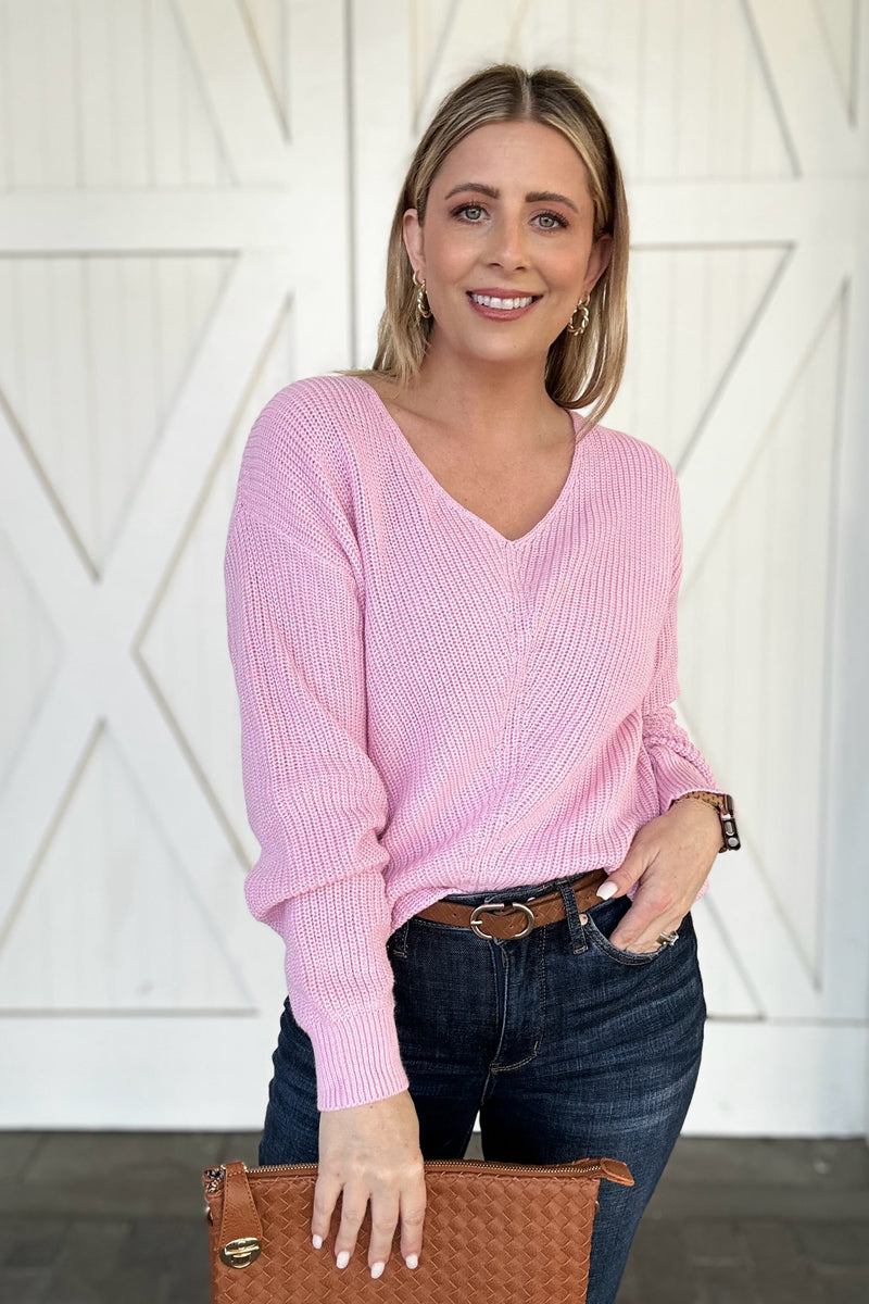 The Hillary V-Neck Sweater, Pink