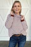 Striped Turtleneck Loose Sweater, Caramel