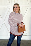 Striped Turtleneck Loose Sweater, Caramel