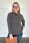 Striped Turtleneck Loose Sweater, Black