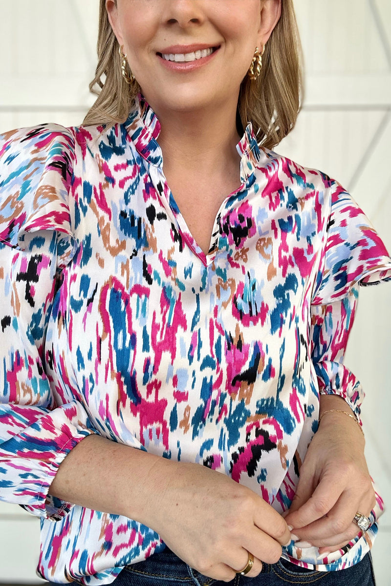 The Veronica Multicolor Print Ruffle Sleeve Blouse