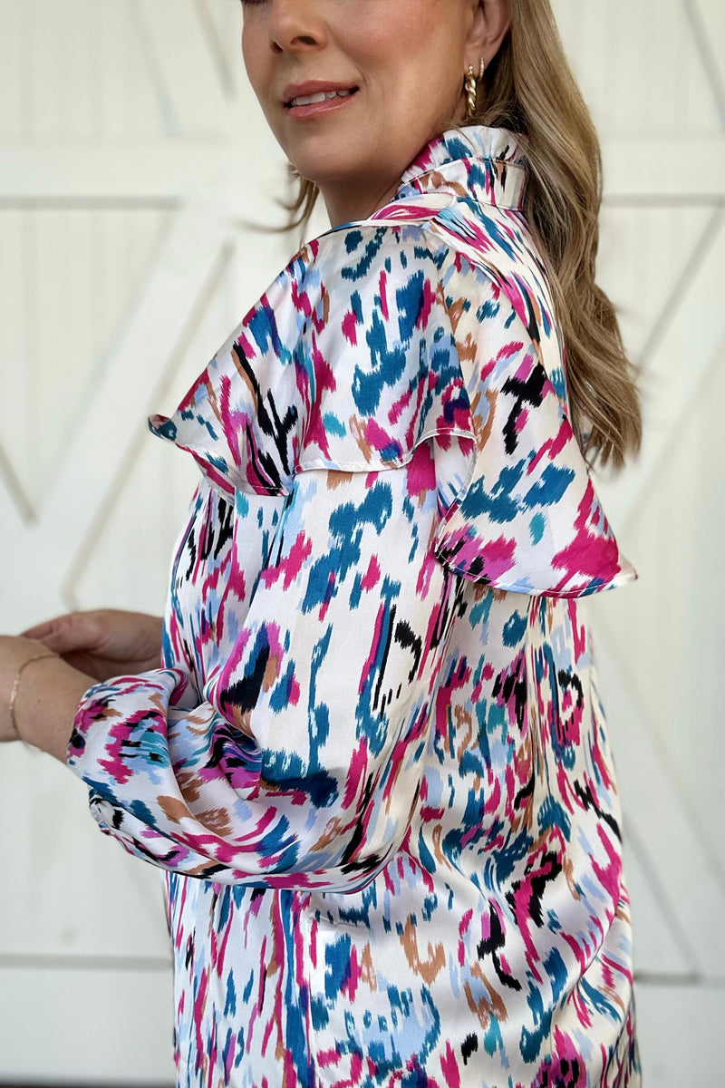 The Veronica Multicolor Print Ruffle Sleeve Blouse