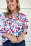 The Veronica Multicolor Print Ruffle Sleeve Blouse