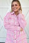 Pink Houndstooth Oversized Tweed Shacket