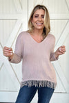 Khaki Lightweight Knit Fringe Hem Loose Sweater