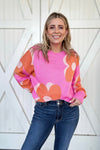 Flower Pattern Slouchy Sweater, Pink