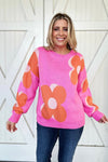 Flower Pattern Slouchy Sweater, Pink