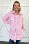 Pink Houndstooth Oversized Tweed Shacket