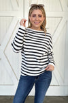 Black Striped Drop Shoulder Oversized Sweater