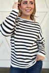 Black Striped Drop Shoulder Oversized Sweater