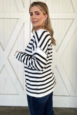 Black Striped Drop Shoulder Oversized Sweater