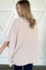 Lace Trim Ribbed Oversize Kimono in Beige