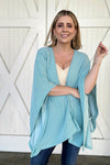 Lace Trim Ribbed Oversize Kimono in Light Blue