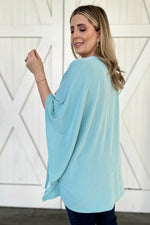 Lace Trim Ribbed Oversize Kimono in Light Blue