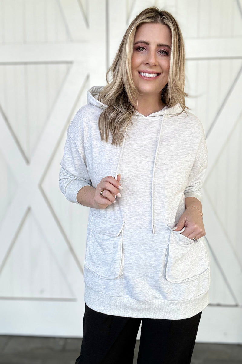 Double Flap Pocket Drawstring Hoodie Tunic