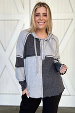 The Annie Henley Hoodie, Grey/Black