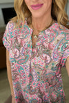 Lizzy Cap Sleeve Top in Pink Multi Paisley