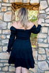 Black Bishop Sleeve Smocked Tiered Dress