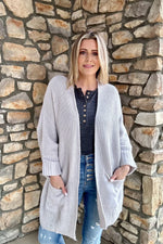 Crisp Air Oversized Fold Over Sleeve Sweater Cardigan Light Grey