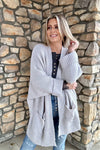 Crisp Air Oversized Fold Over Sleeve Sweater Cardigan Light Grey