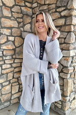 Crisp Air Oversized Fold Over Sleeve Sweater Cardigan Light Grey