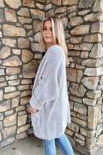 Crisp Air Oversized Fold Over Sleeve Sweater Cardigan Light Grey