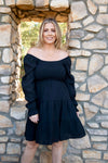 Black Bishop Sleeve Smocked Tiered Dress