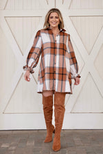 Plaid Collared Neck Ruffled Shirt Dress/Tunic