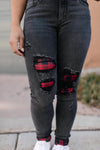 Judy Blue Plaid Peek-A-Boo Jeans in Charcoal