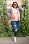 Raglan Floral Long Sleeved Top In Taupe