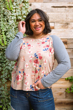 Raglan Floral Long Sleeved Top In Taupe