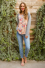 Raglan Floral Long Sleeved Top In Taupe