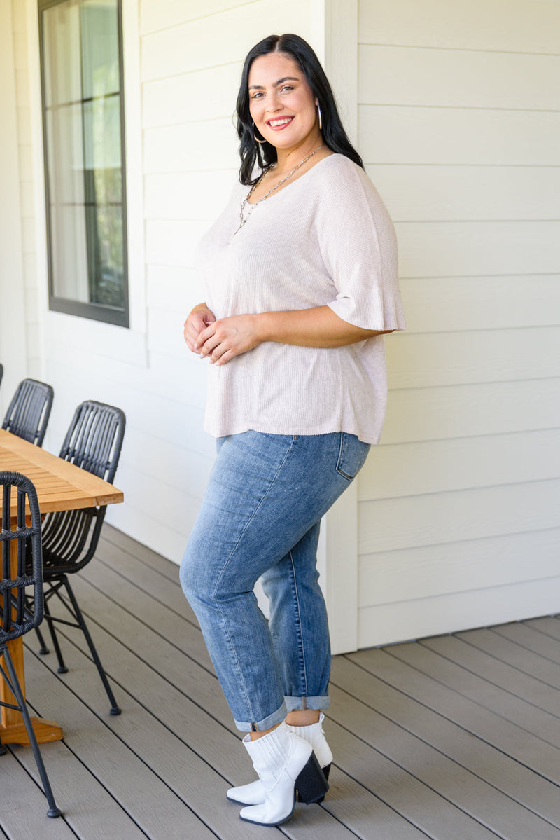 Relax Your Mind Ribbed Tee In Blush