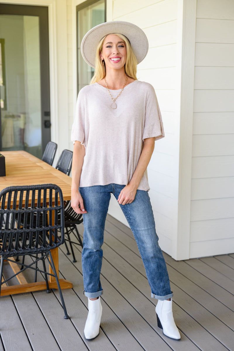 Relax Your Mind Ribbed Tee In Blush