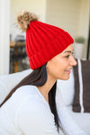 Rib Knit Beanie With Detachable Pom Pom In Wine