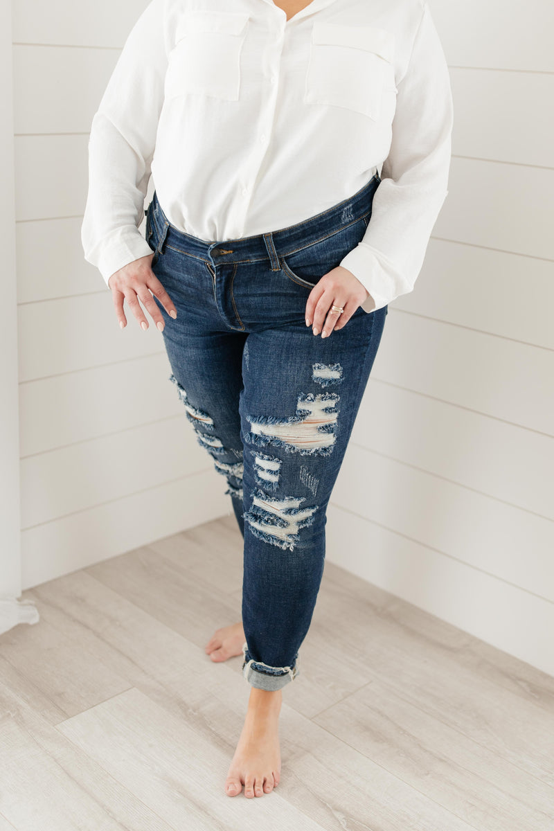 Judy Blue Ripped and Torn Dark Wash Jeans