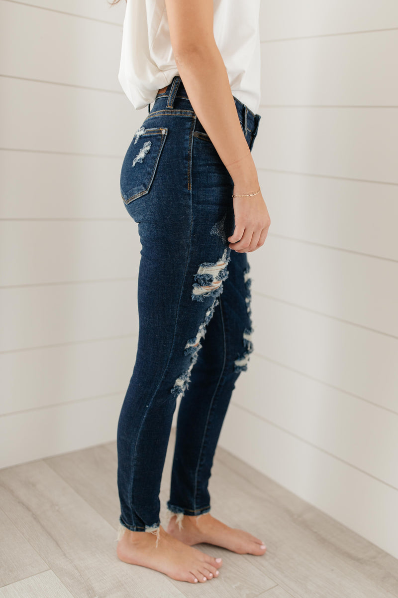 Judy Blue Ripped and Torn Dark Wash Jeans