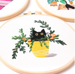 Cute Cat Embroidery Kit Yellow Pot