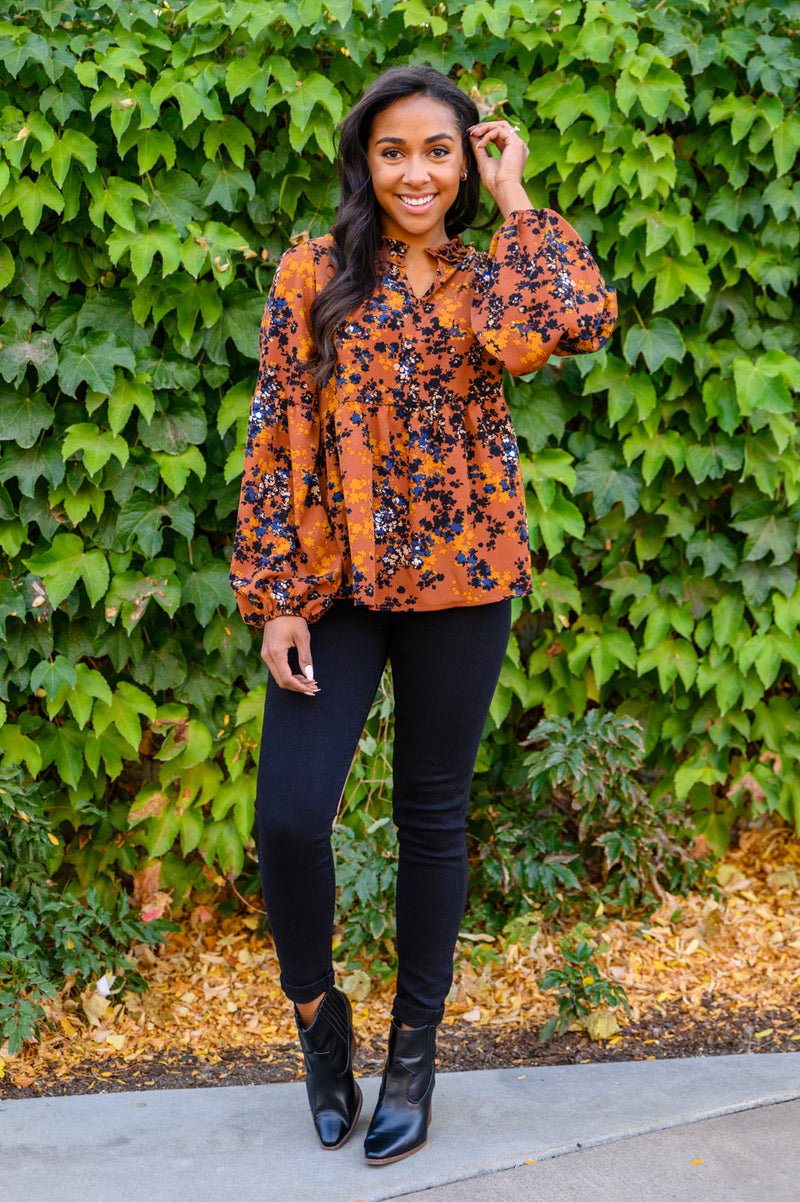 Sense Of Belonging Floral Blouse In Rust