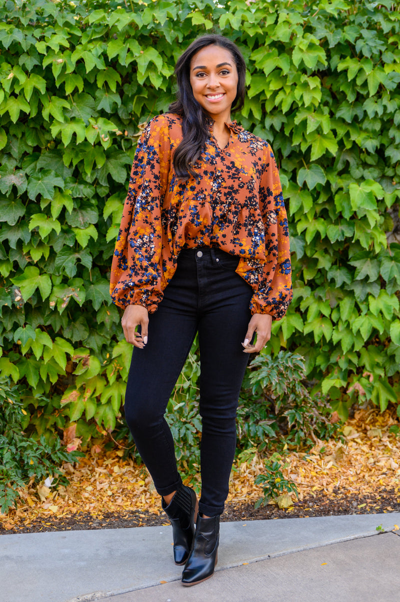 Sense Of Belonging Floral Blouse In Rust