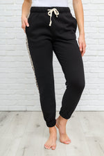 Side Panel Animal Print Sweatpants In Black